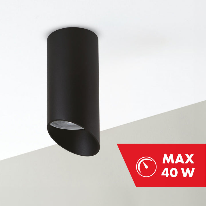 Maclean alumínium felszíni csöves lámpatest fekete 55x130mm GU10