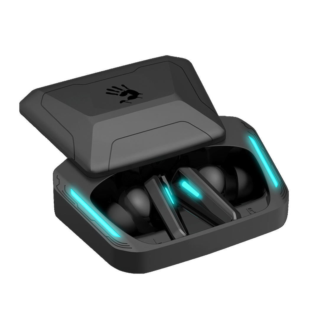 Véres vezeték nélküli fejhallgató, Bluetooth 5.2, TWS, töltő tok, fekete/kék, M70