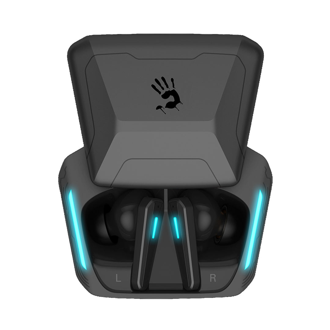 Véres vezeték nélküli fejhallgató, Bluetooth 5.2, TWS, töltő tok, fekete/kék, M70