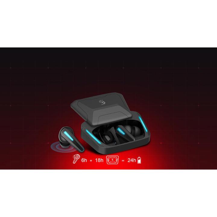 Véres vezeték nélküli fejhallgató, Bluetooth 5.2, TWS, töltő tok, fekete/kék, M70