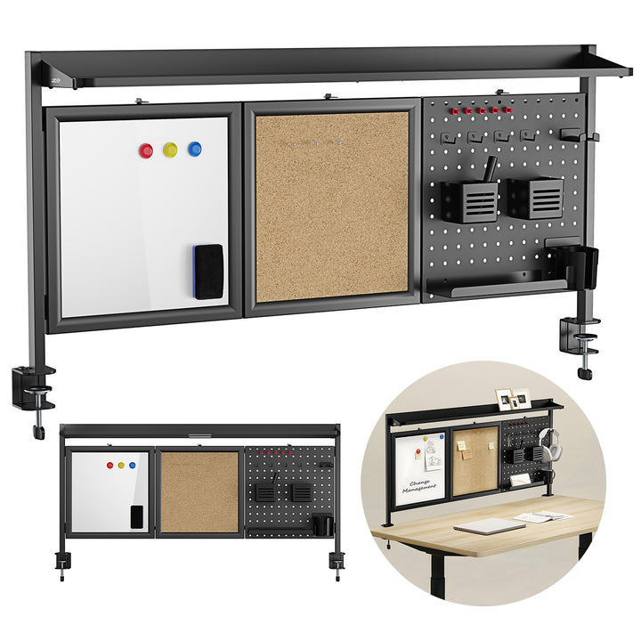 Ergo Office asztali térelválasztó / szervező, max. terhelés 10kg, fehér és parafa tábla, szélesség 1250mm, fekete,ER-300 B