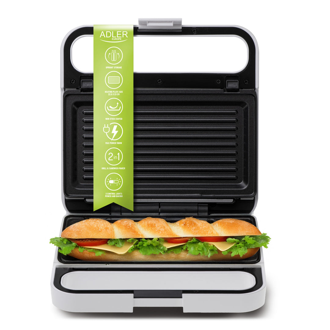 Adler szendvicspirító, kontaktgrill, 1100W, fehér, AD 3070