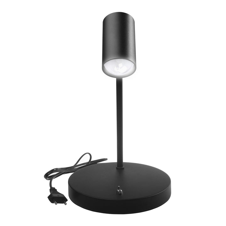 Maclean GU10 asztali lámpa, spot, kerek, GU10, 55x90mm-es kapcsolóval, fekete, MCE370 B + LED izzó GU10 7W Maclean Energy MCE437 WW meleg fehér 3000K, 220-240V~, 50/60Hz, 490lm