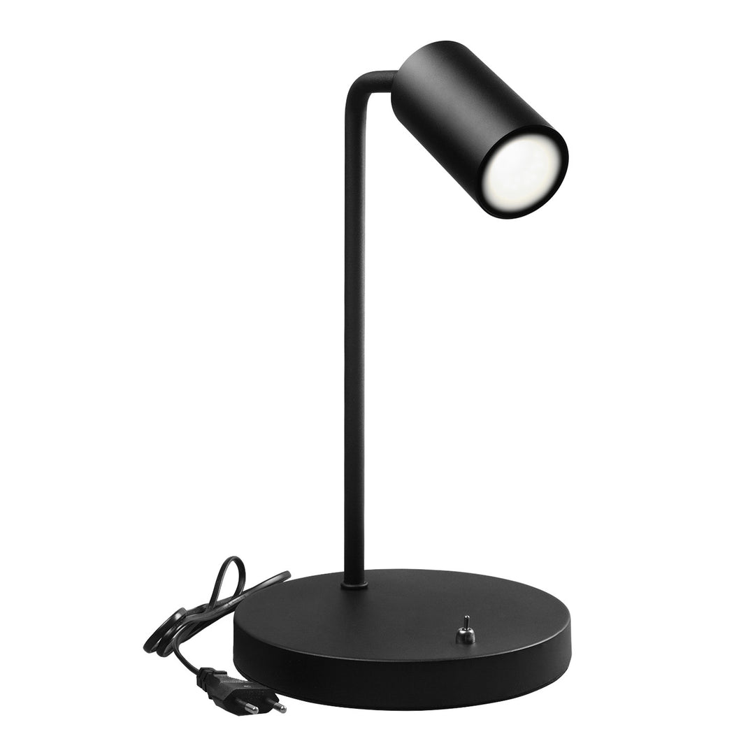 Maclean GU10 asztali lámpa, spot, kerek, GU10, 55x90mm-es kapcsolóval, fekete, MCE370 B + LED izzó GU10 7W Maclean Energy MCE437 WW meleg fehér 3000K, 220-240V~, 50/60Hz, 490lm