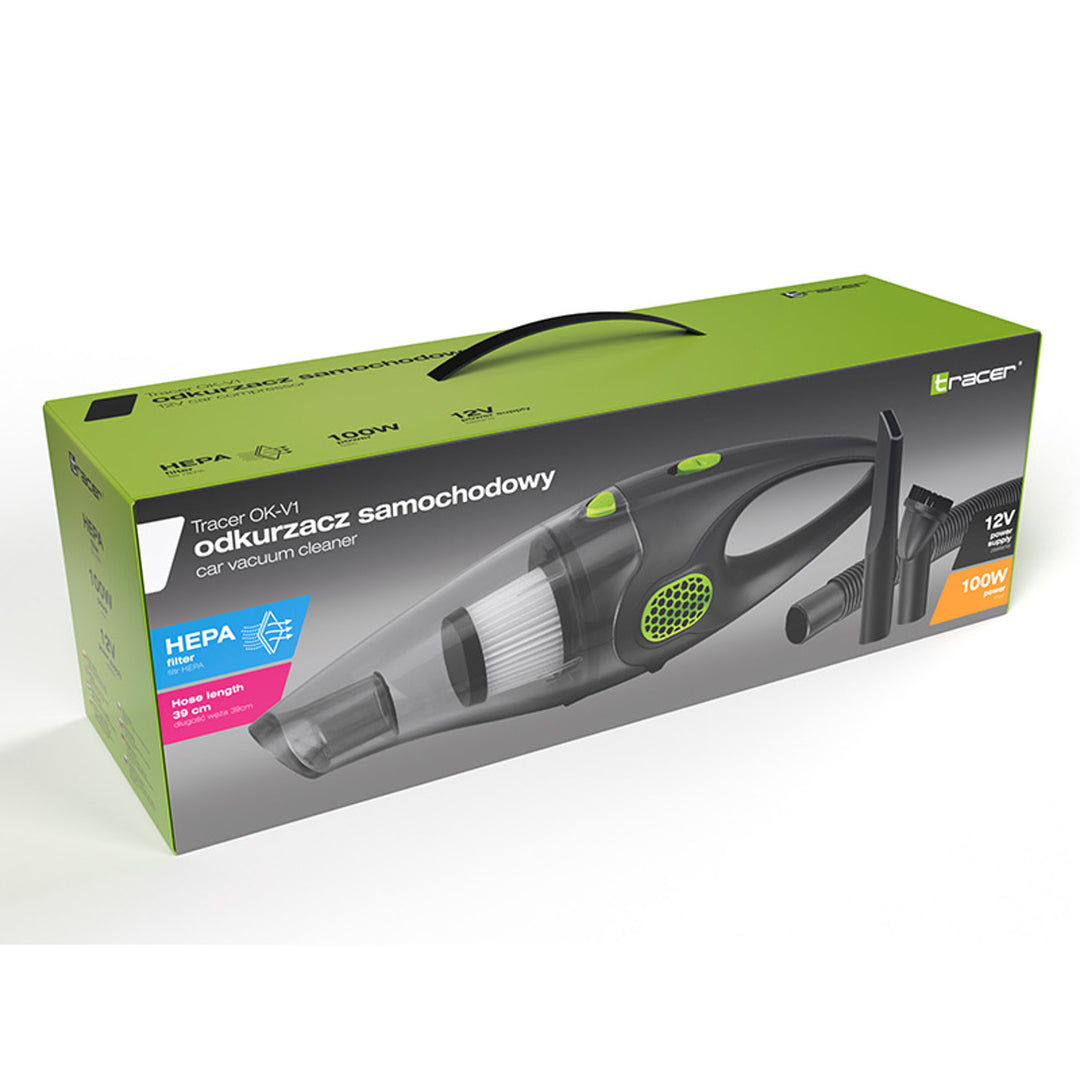 Tracer autóporszívó, 2 HEPA szűrő, 12V-os tápegység, 100W, OK-V1