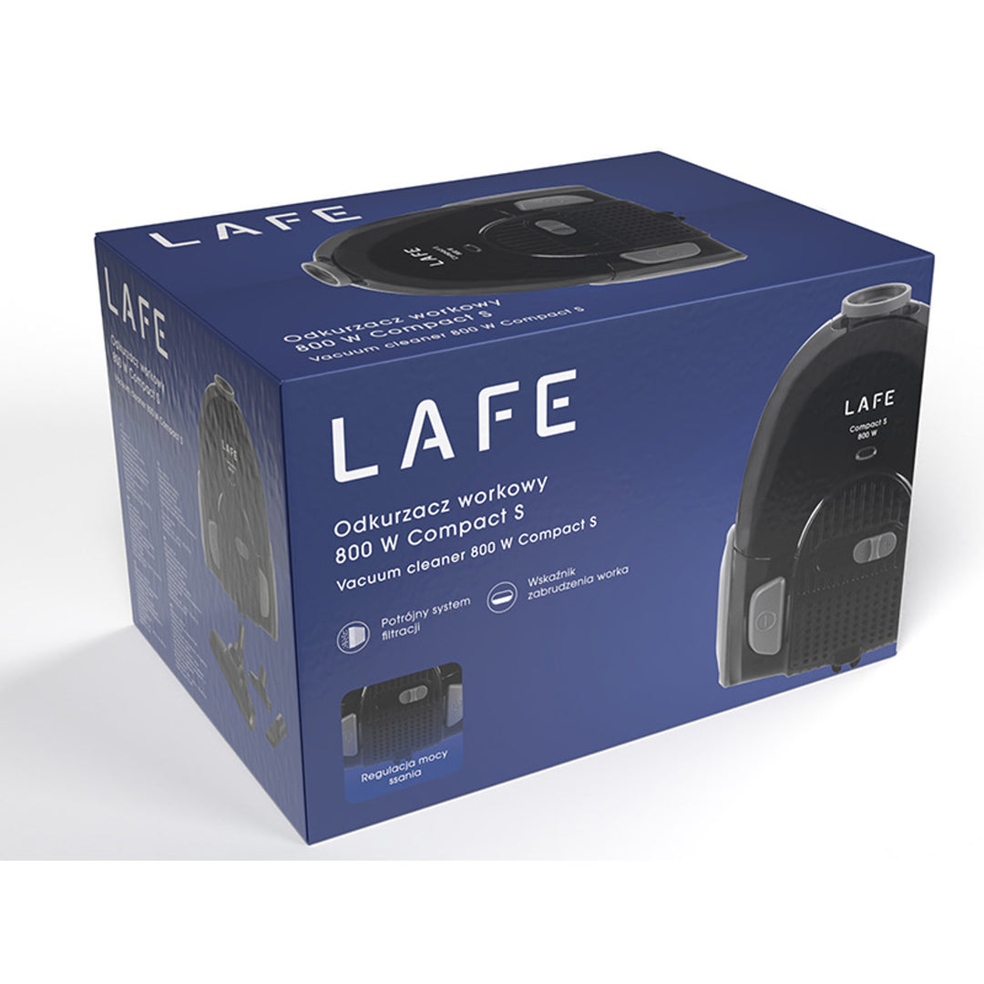Lafe porszívó zsákkal, háromszoros szűrőrendszerrel, 800W, fekete, Compact S