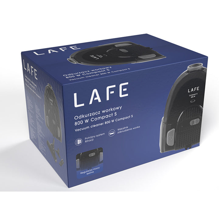 Lafe porszívó zsákkal, háromszoros szűrőrendszerrel, 800W, fekete, Compact S