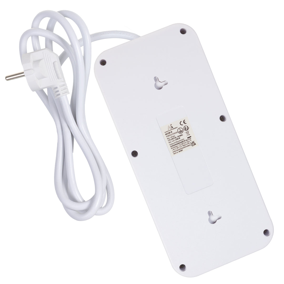 Maclean konnektor, 6 csatlakozós hosszabbító kábel + 4xUSB, 110-240V AC 50/60Hz, 2,1A max 2500W, 1,5 m, fehér, MCE389 W