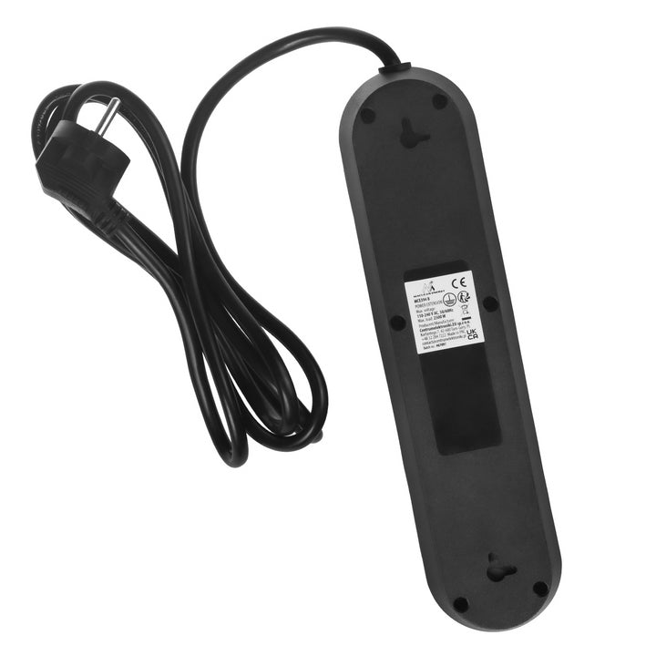 Maclean konnektor, 3 csatlakozós hosszabbító kábel + 3xUSB, 110-240V AC 50/60Hz, 2.1A max 2500W, 1.5m, fekete, MCE394 B