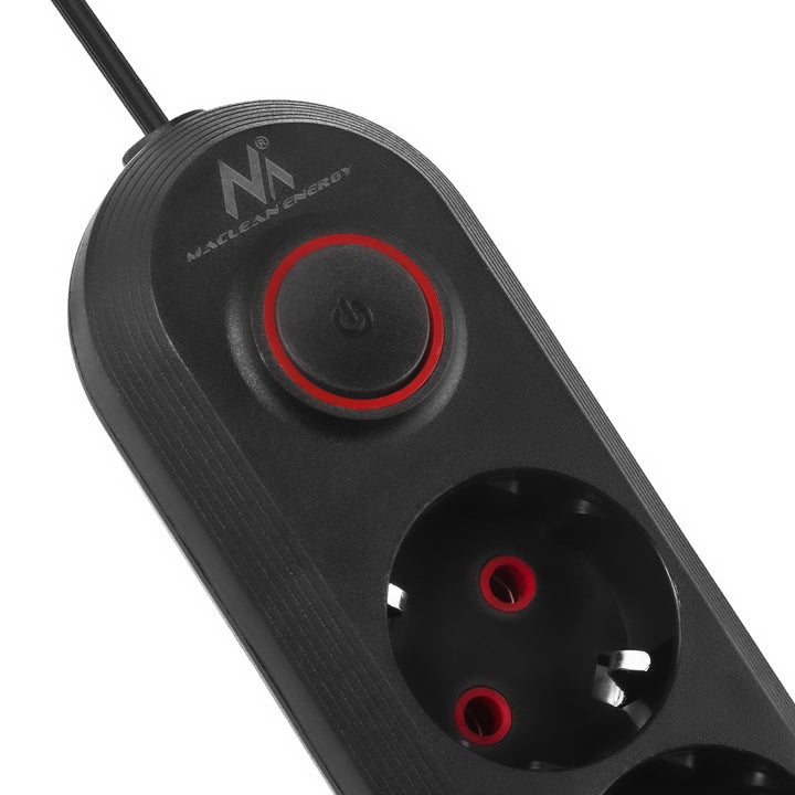 Maclean konnektor, 3 csatlakozós hosszabbító kábel + 3xUSB, 110-240V AC 50/60Hz, 2.1A max 2500W, 1.5m, fekete, MCE394 B