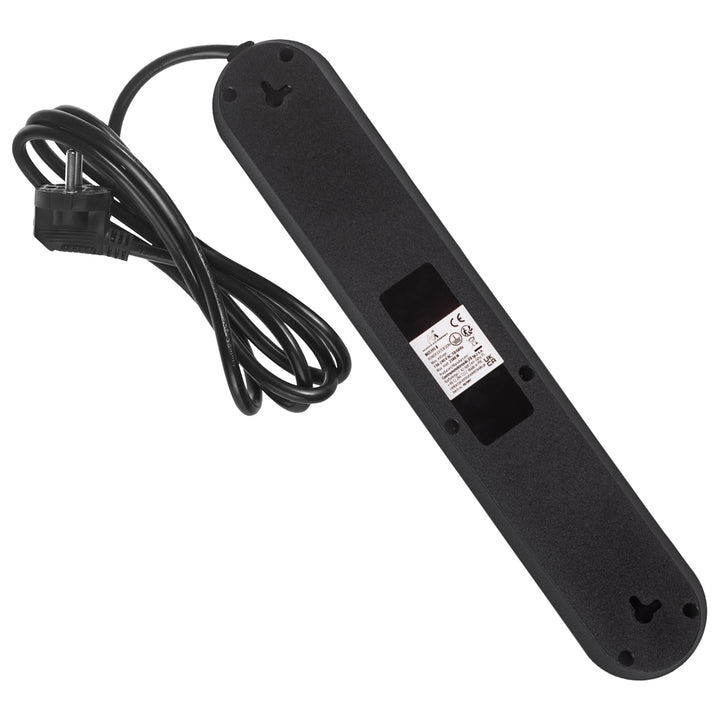 Maclean hálózati szalag, 5 aljzatos hosszabbító kábel + 3xUSB, 110-240V AC 50/60Hz, 2.1A max 2500W, 1.5m, fekete, MCE395 B