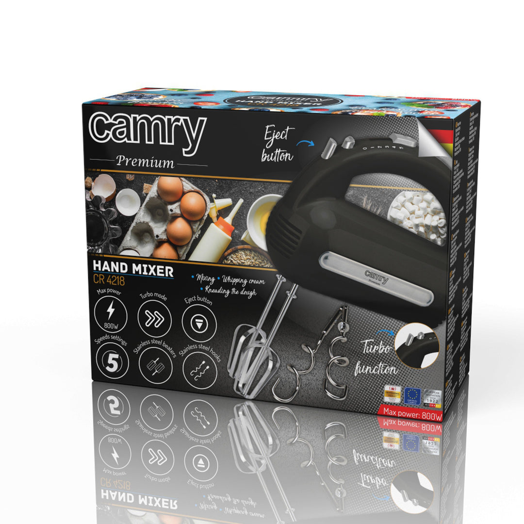 Camry kézi mixer, 800W, 5 sebességfokozat, Turbo funkció, fekete, CR 4218