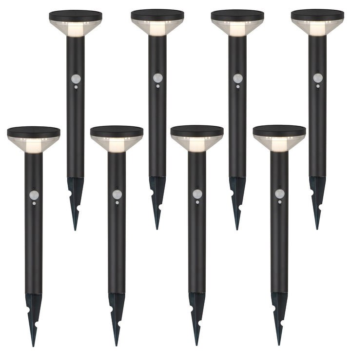 Maclean napelemes LED lámpa, érzékelővel, 3 üzemmód, dugaszolható, Li-ion 18650, IP44, 3.7V, 1200 mAh, fekete, MCE465 B, 8 db.