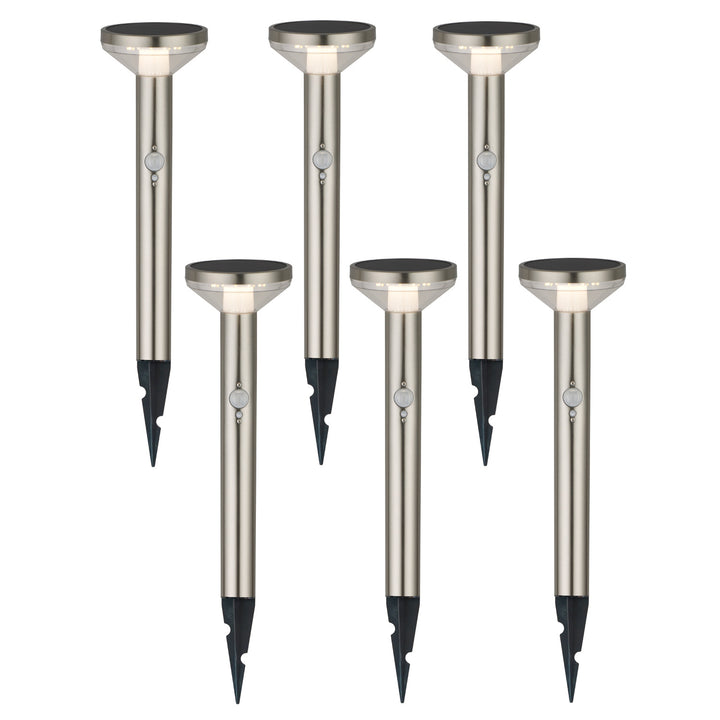 Maclean napelemes LED lámpa, érzékelővel, 3 üzemmód, dugaszolható, Li-ion 18650, IP44, 3.7V, 1200 mAh, króm matt, MCE465 C/M, 6 db.