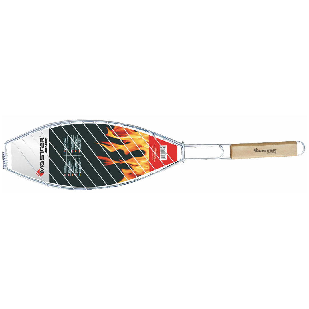 Master Grill & Party halpirító rács, krómozott acél, fa fogantyú, 68cm, MG148A