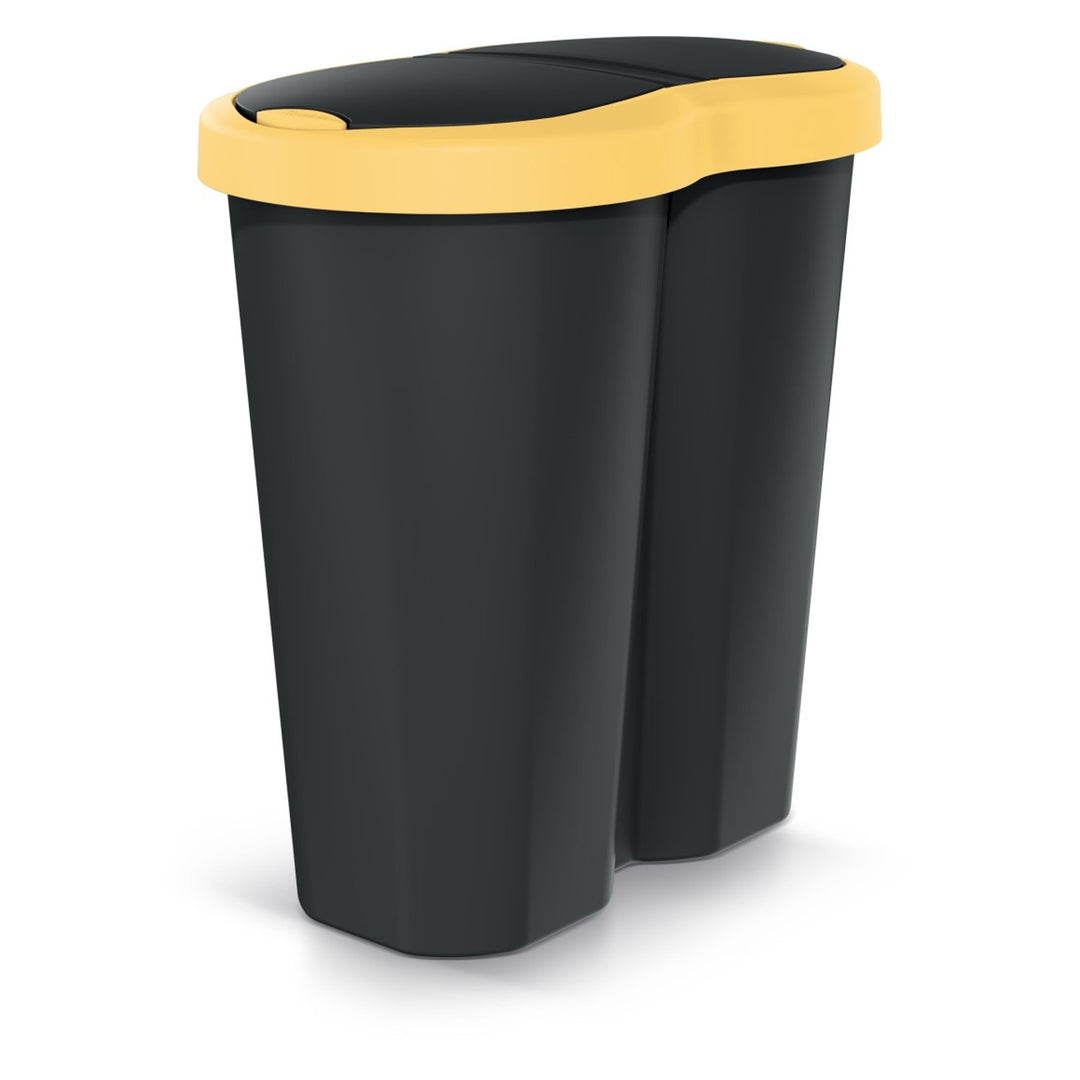 Compacta R Duo szemeteskosár, sárga/fekete, 40 l űrtartalom, egy rekesz, két fedél, NDRF40-1215C_S411