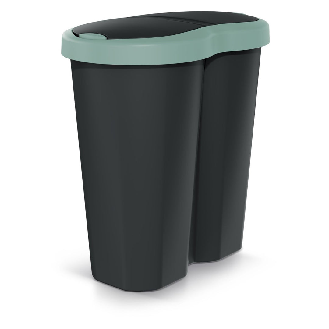 Compacta R Duo szemeteskosár, zöld/fekete, 40 l űrtartalom, egy rekesz, két fedél, NDRF40-5575C_S411
