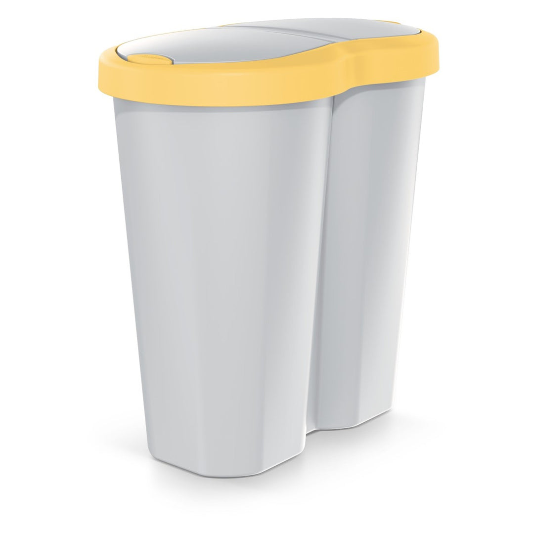 Szemeteskosár Compacta R Duo, sárga/hamu, 40 l űrtartalom, egy rekesz, két fedél, NDRF40-1215C_427C