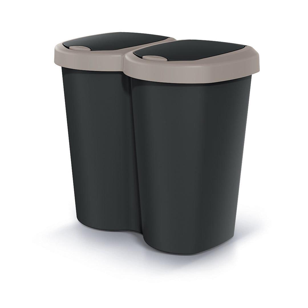 Compacta B Duo hulladékgyűjtő, barna/fekete, űrtartalom 40 l, egy rekesz, két fedél, falra szerelhető változat, NDBS40-WG5C_S411