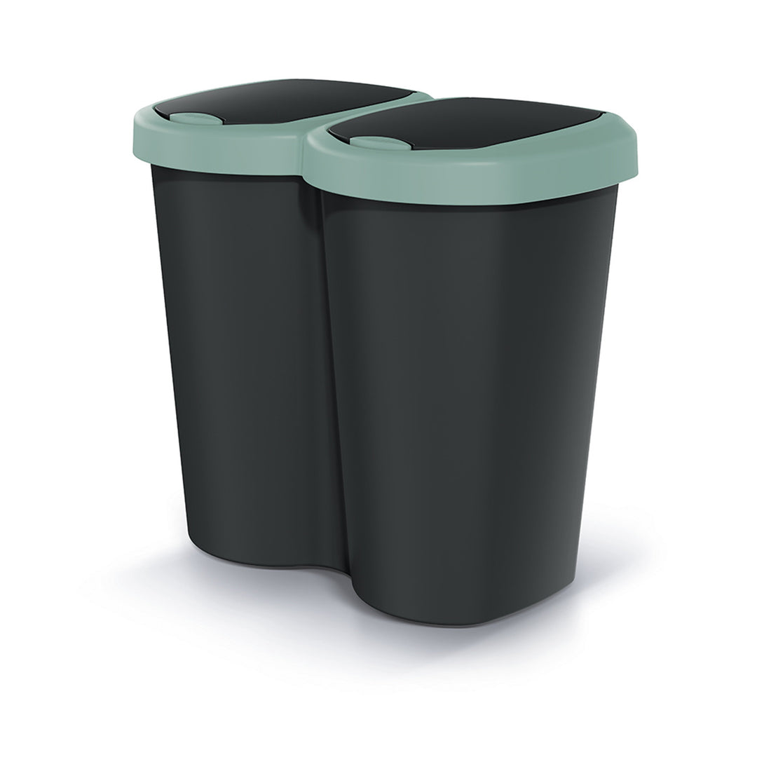 Hulladékgyűjtő Compacta B Duo, zöld/fekete, űrtartalom 40 l, egy rekesz, két fedél, falra szerelhető változat, NDBS40-5575C_S411