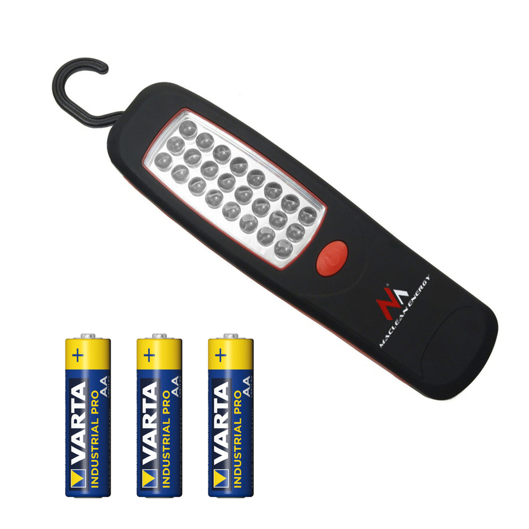 24 LED Maclean, magnes, hak, 3xAA, MCE03 + 3x akkumulátor Varta Industrial LR6/AA R-06