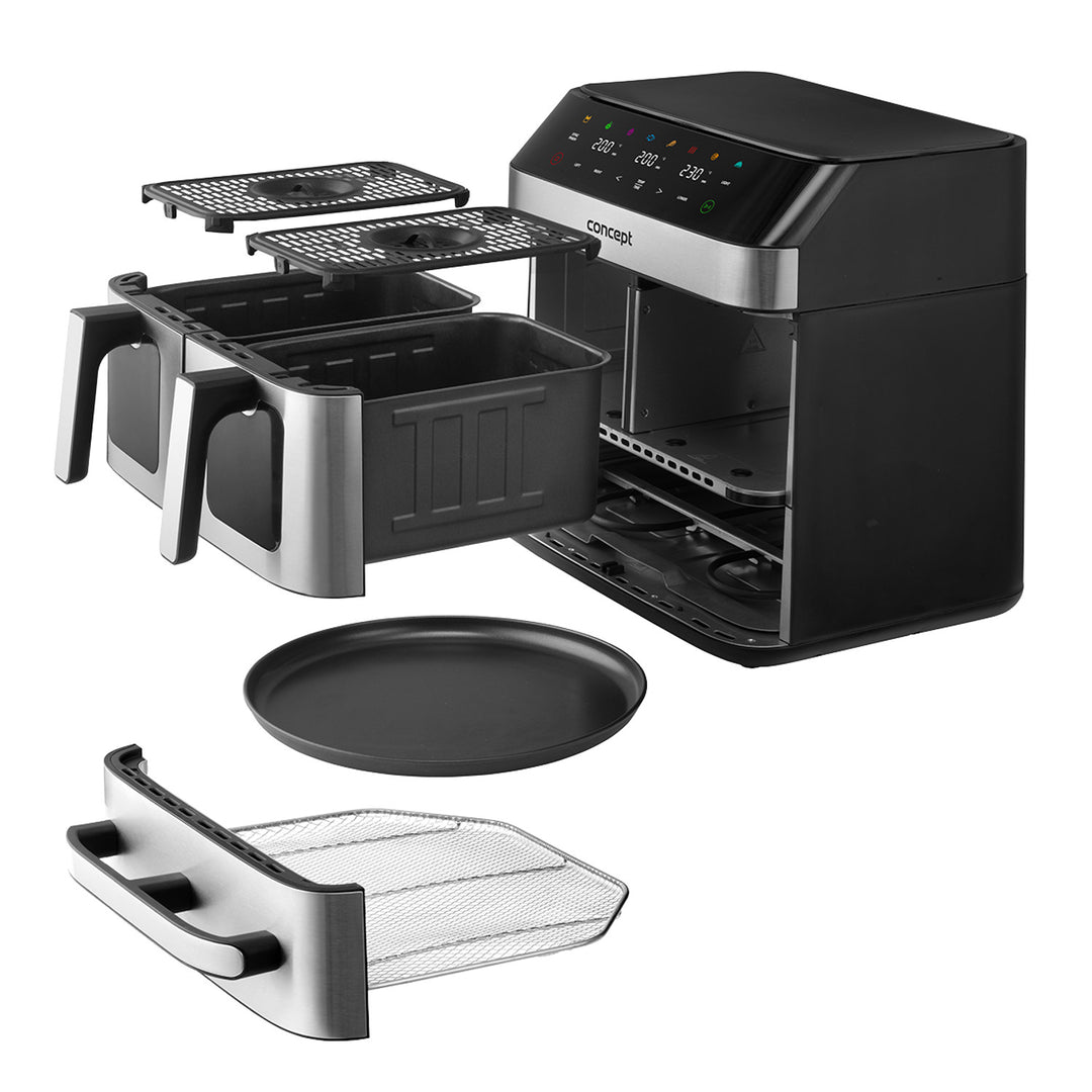 Concept zsiradék nélküli fritőz, 3 különálló fiók, szinkronizált sütés, 8 előre beállított program, FR9000