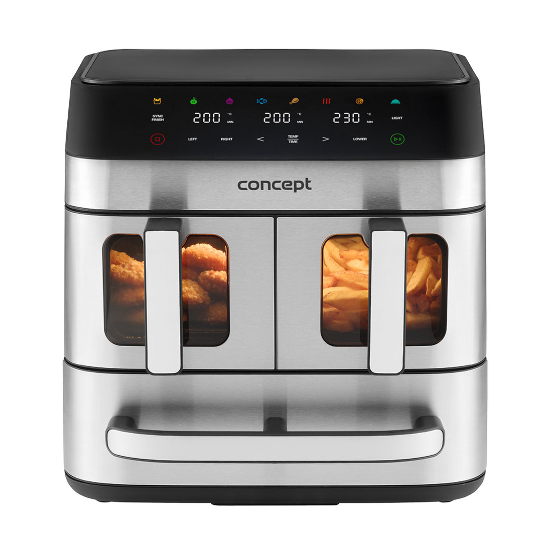 Concept zsiradék nélküli fritőz, 3 különálló fiók, szinkronizált sütés, 8 előre beállított program, FR9000