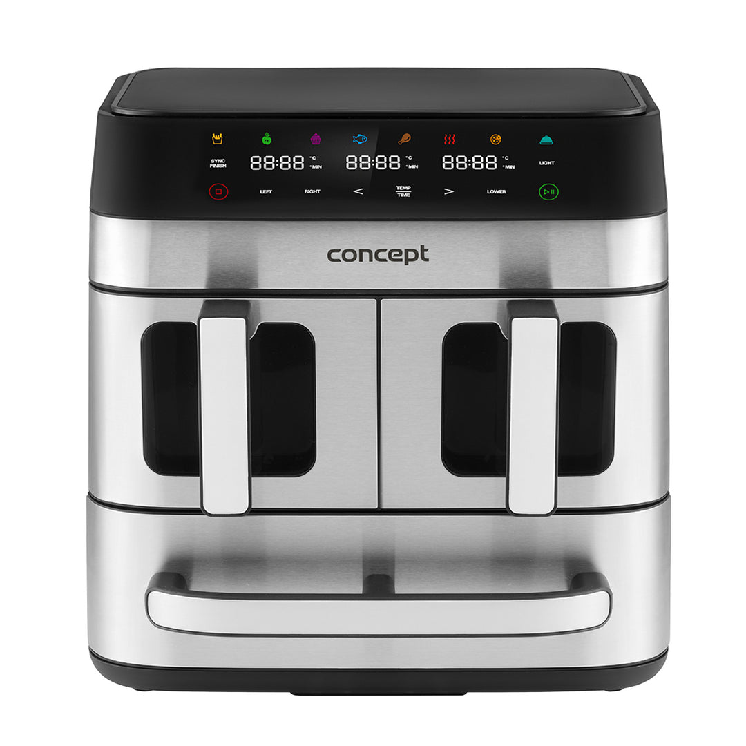 Concept zsiradék nélküli fritőz, 3 különálló fiók, szinkronizált sütés, 8 előre beállított program, FR9000