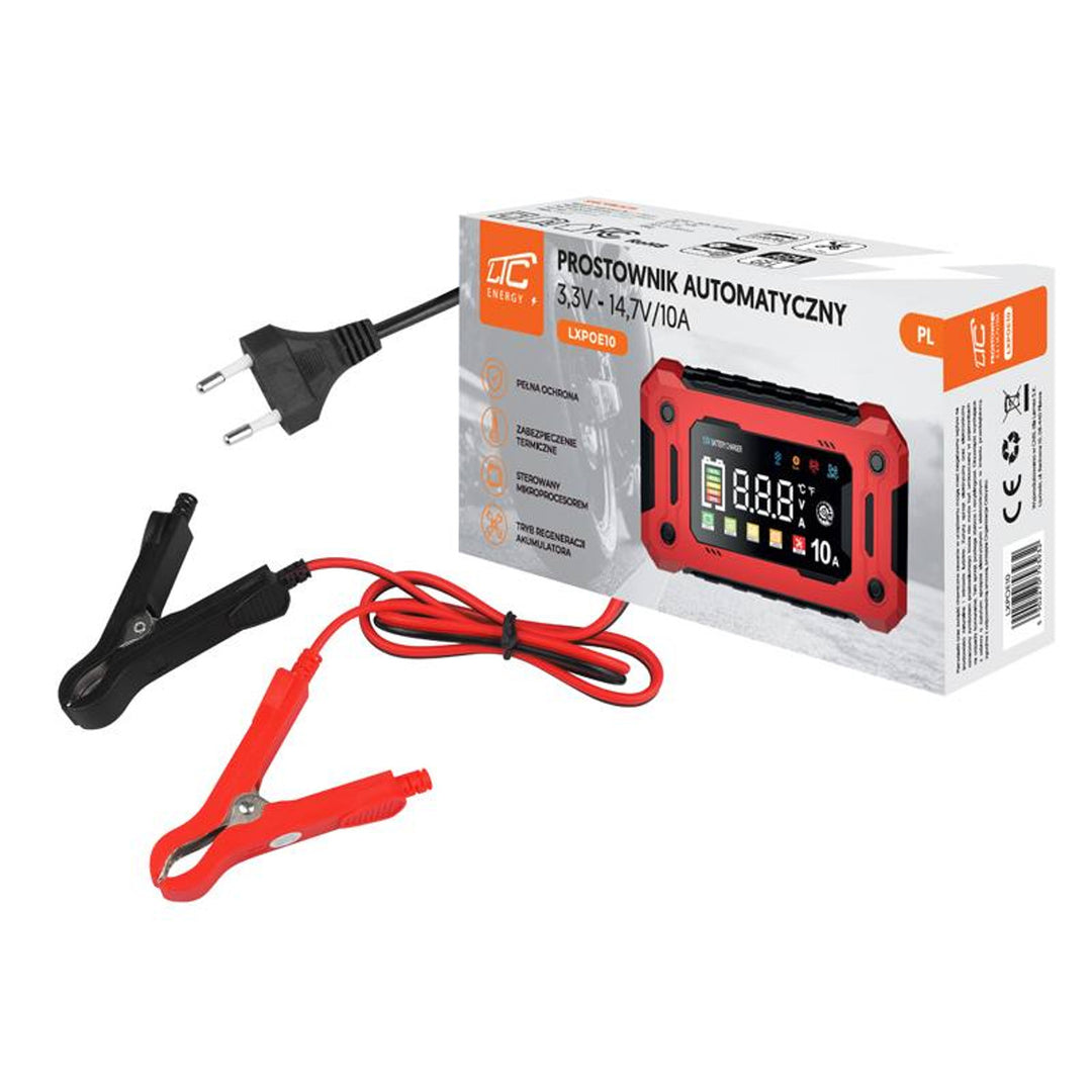 LTC Energy akkumulátor egyenirányító, 3.3-14.7V, 10A, AGM/GEL/LiFePO4, automatikus üzemmód, LXPOE10