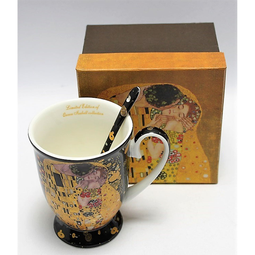 Isabel királynő porcelán bögre kanállal, kanállal, Klimt Kiss motívum, 300ml, W9KL338-09121