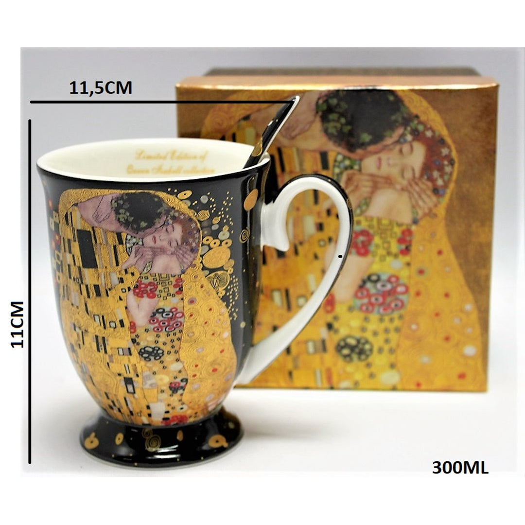 Isabel királynő porcelán bögre kanállal, kanállal, Klimt Kiss motívum, 300ml, W9KL338-09121