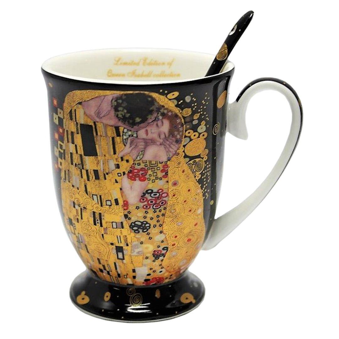 Isabel királynő porcelán bögre kanállal, kanállal, Klimt Kiss motívum, 300ml, W9KL338-09121