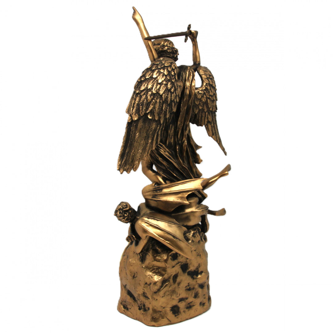 Mihály arkangyal figura, óra, bronz vallásos szobor, Isabel királynő