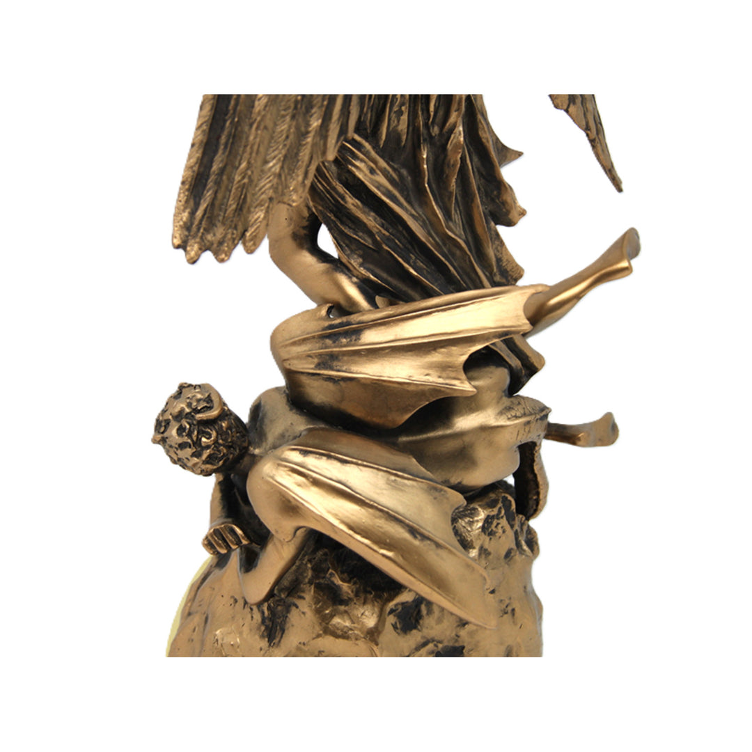 Mihály arkangyal figura, óra, bronz vallásos szobor, Isabel királynő