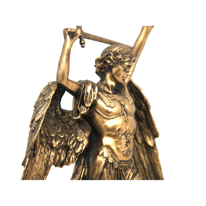 Mihály arkangyal figura, óra, bronz vallásos szobor, Isabel királynő