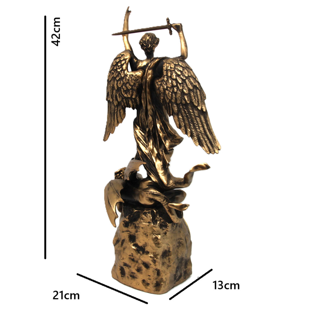 Mihály arkangyal figura, óra, bronz vallásos szobor, Isabel királynő