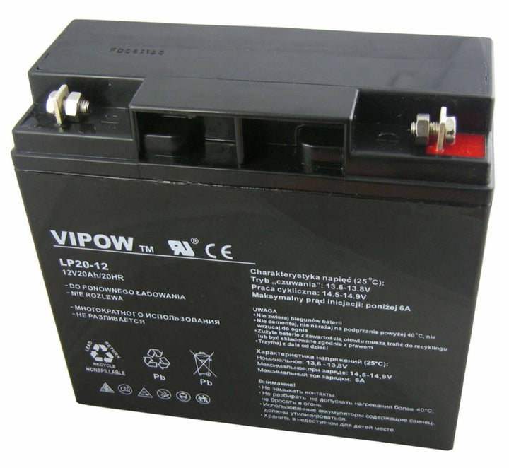 Karbantartásmentes Vipow 12V 20Ah zselés akkumulátor méretei 181 x 77 x 167 mm