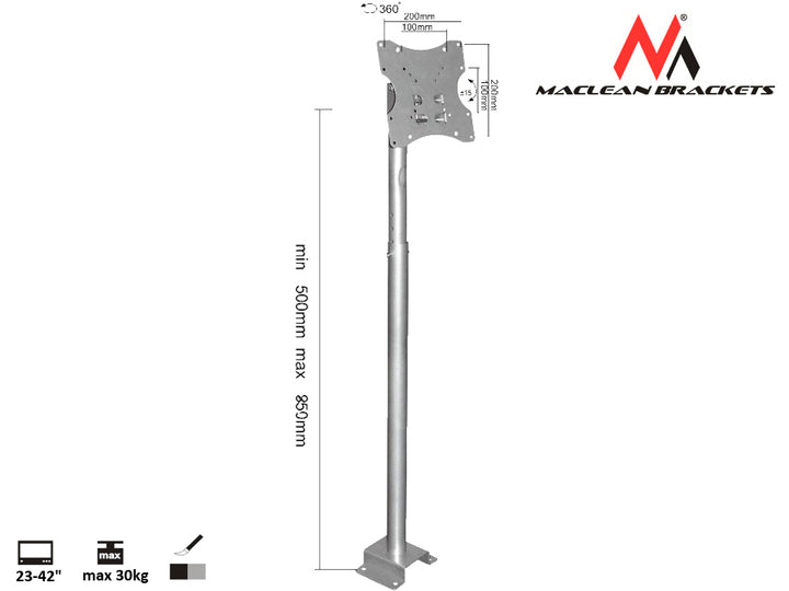 Mennyezeti tartó 22-42 &#39;&#39; 30kg ezüst Maclean MC-504A S
