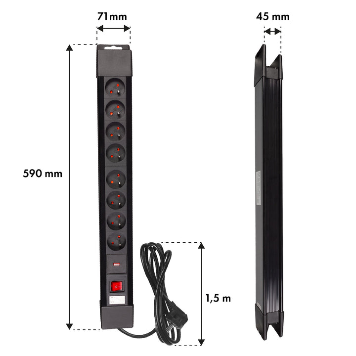 Power strip 8 aljzat megvilágított kapcsoló gyermekvédelem