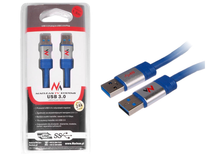 Kábel, USB 3.0 AM - AM 1,8 m Maclean MCTV-606 kábel