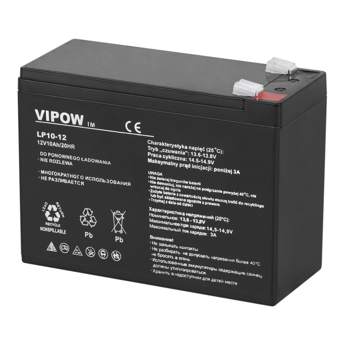 Vipow karbantartásmentes zselés akkumulátor 12V 10Ah, hosszú élettartamú