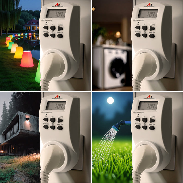 Maclean digitális időzítő, f. random, időzítő, 10 program, max 156 program, német aljzat, 3600W, MCE05G