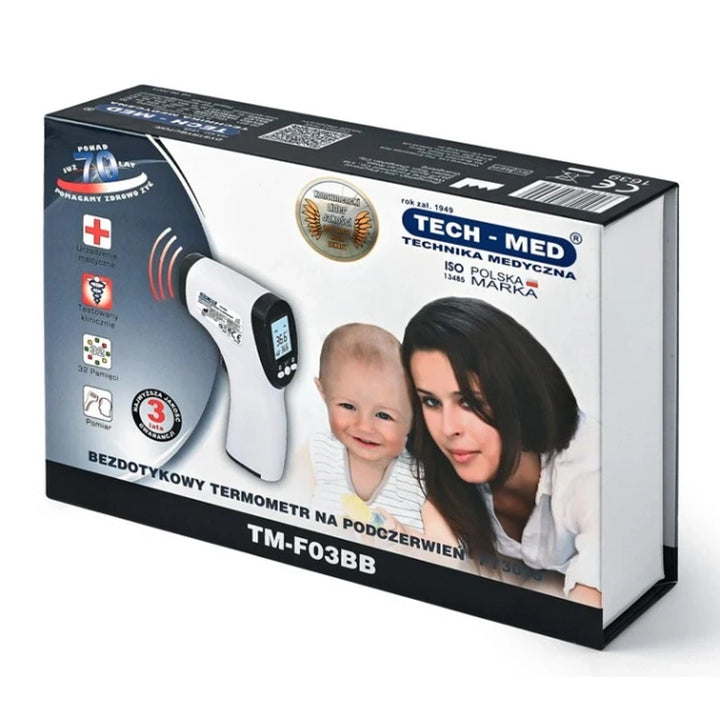 Tech-Med érintésmentes hőmérő, LCD kijelző, 32 eredményt tároló memória, TM-F03BB