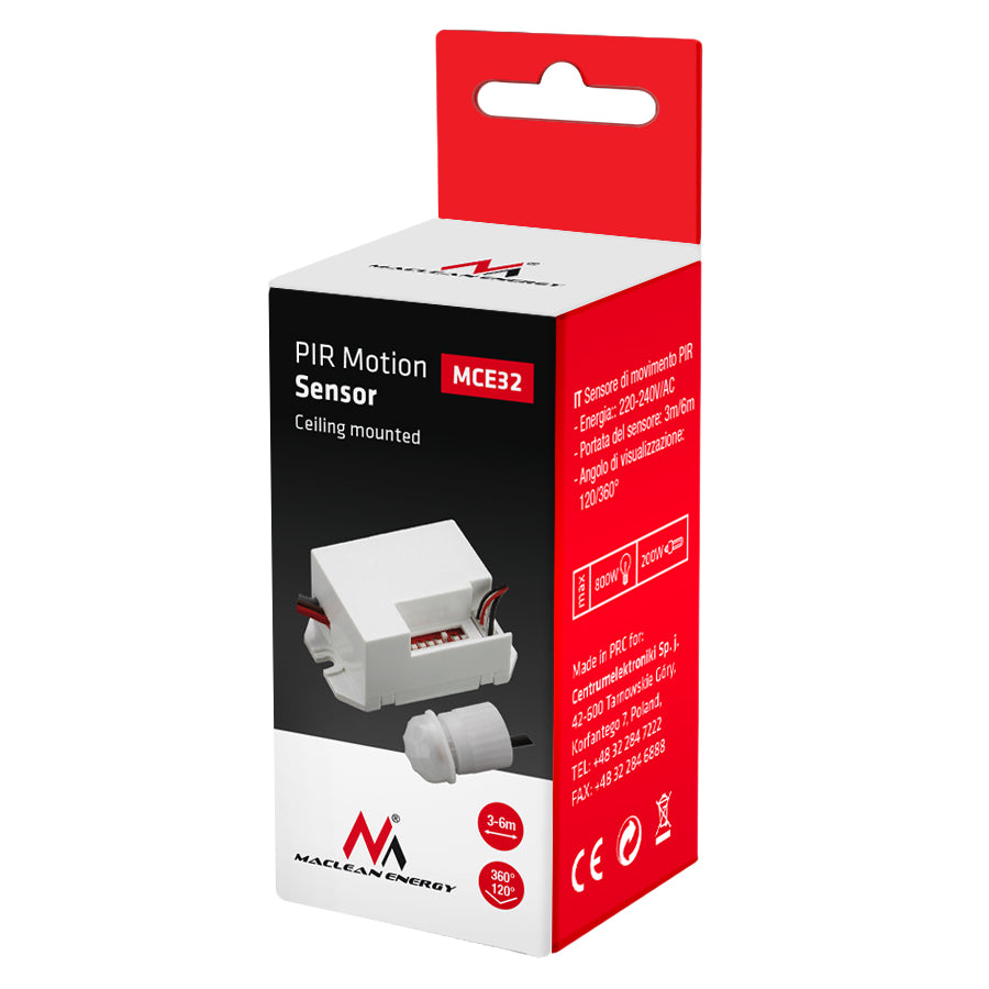SENSOR MOVEMENT PIR 230V 800W LED MINI hangrögzítökkel DO Maclean Energy MCE32 (37924)