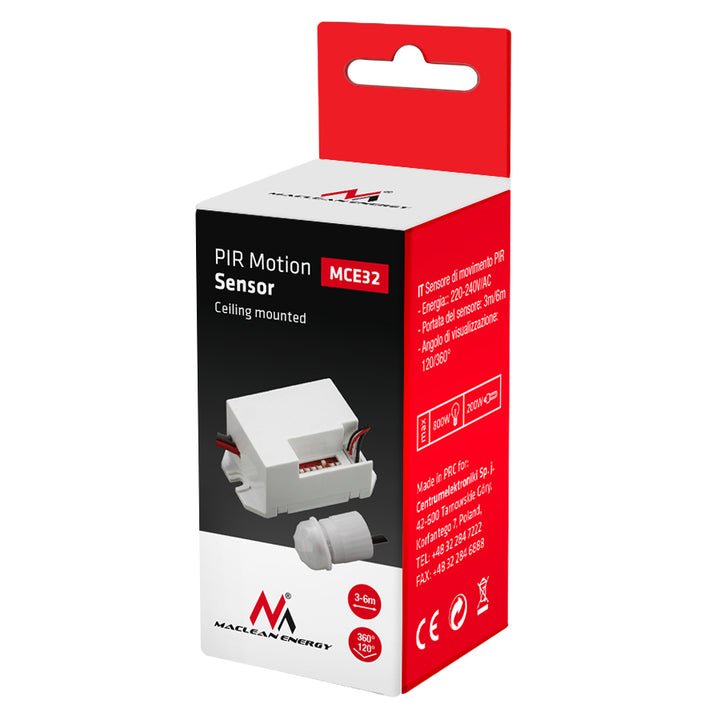 SENSOR MOVEMENT PIR 230V 800W LED MINI hangrögzítökkel DO Maclean Energy MCE32 (37924)