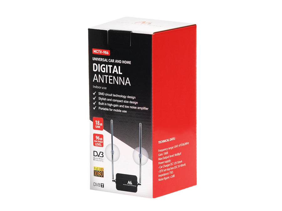 TV antenna DVB-T univerzális autós otthoni erősítő, tápegység. 5V vagy 12V Maclean MCTV-986