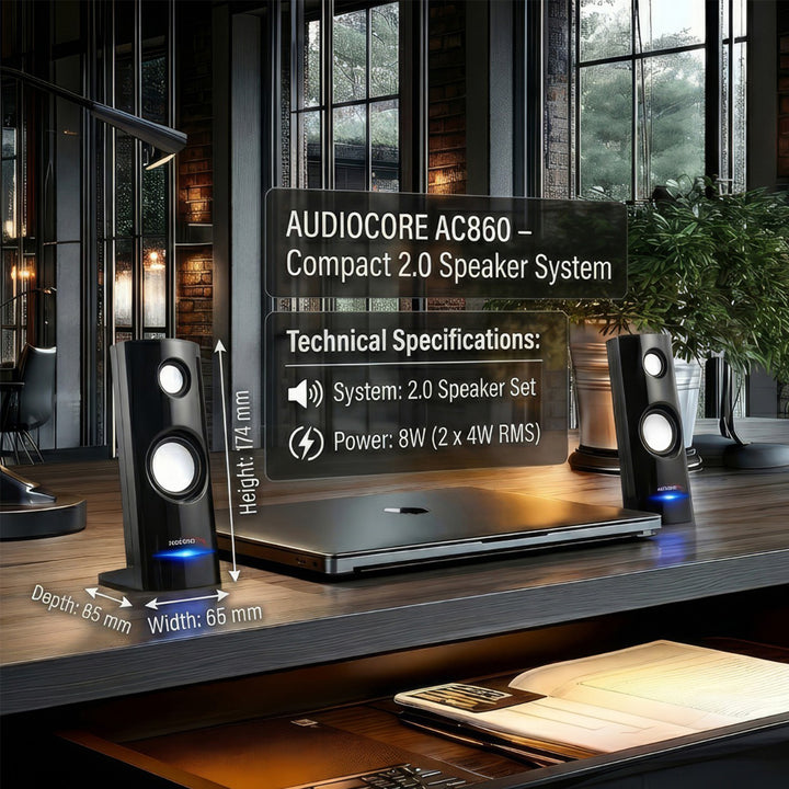 Számítógépes hangszórók 8W USB tápegység Fekete Audiocore AC860