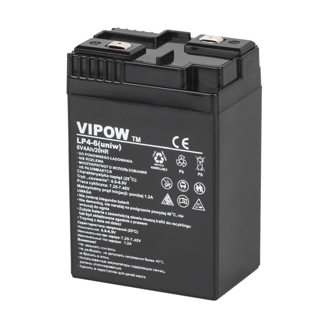 Gel akkumulátor Vipow 6V 4Ah Feszültség: 6 V, kapacitás: 4 Ah