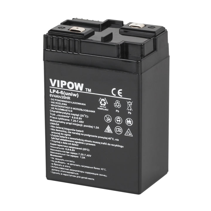 Gel akkumulátor Vipow 6V 4Ah Feszültség: 6 V, kapacitás: 4 Ah