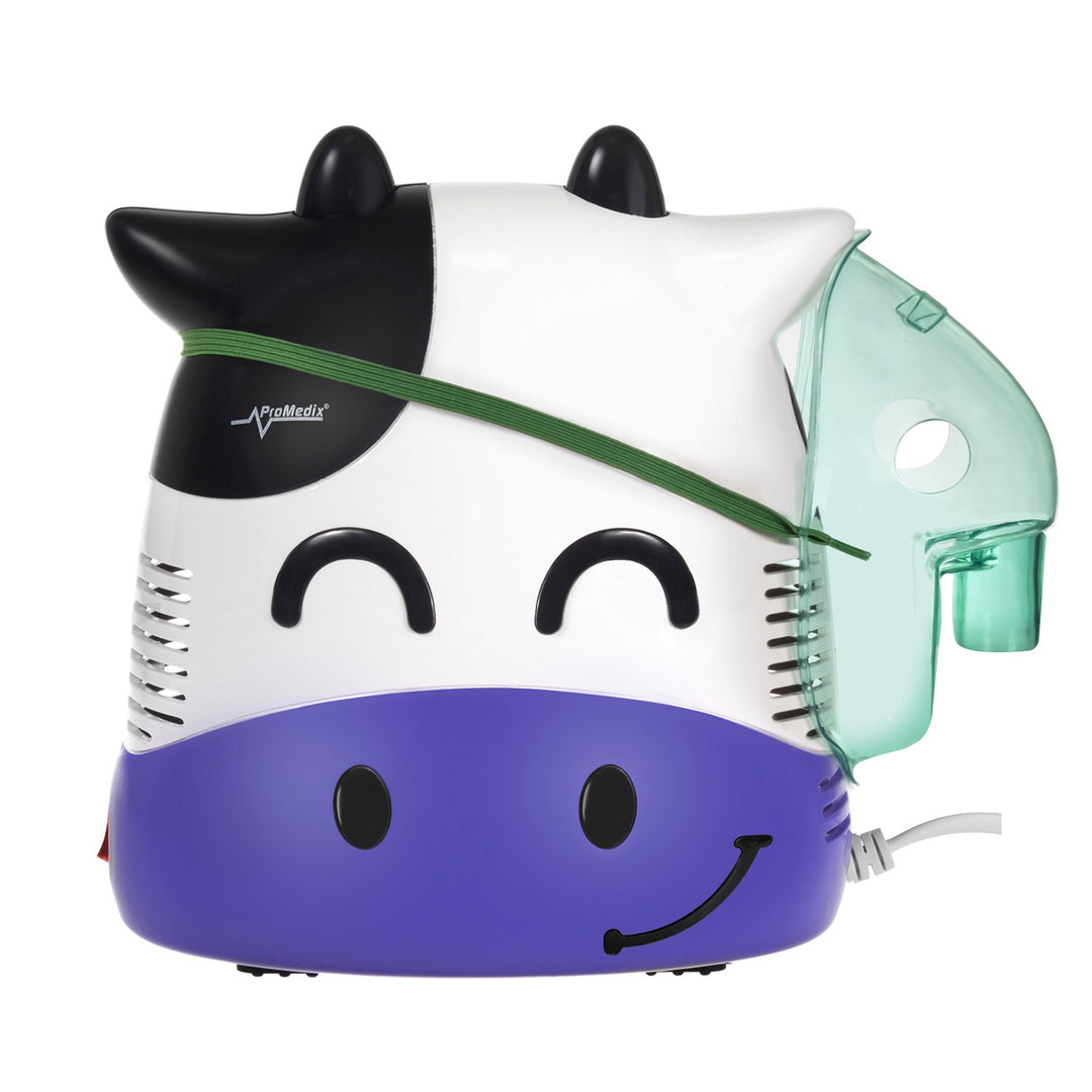Inhalátor csecsemőknek Promedix PR-810 tehén, porlasztókészlet, maszkok, szűrők